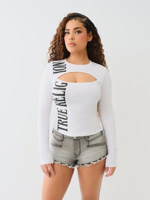 True Religion Printed Tr Keyhole Ls Top Optic White