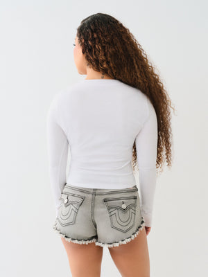 True Religion Printed Tr Keyhole Ls Top Optic White