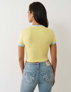 True Religion Crystal Contrast Ringer Tee Yellow-Blue