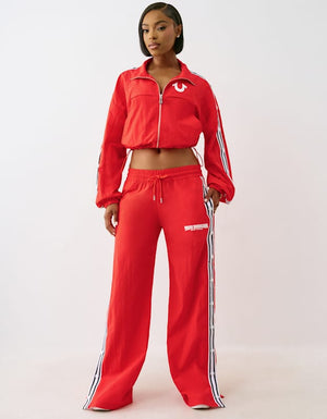 True Religion Shrunken Nylon Track Jacket Flame Scarlet