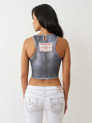 True Religion Indigo Terry Halter Top Print