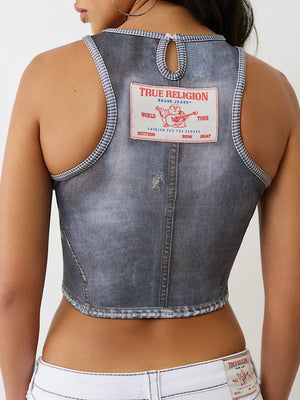 True Religion Indigo Terry Halter Top Print