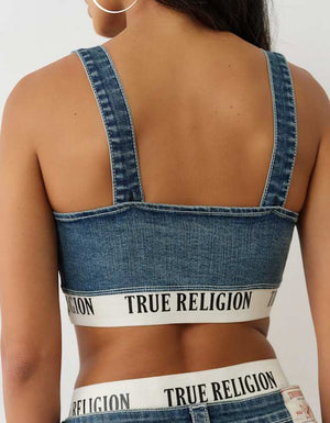 True Religion Elastic Band Denim Bra Top Blue Radiance