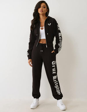 True Religion Crystal Tr Relaxed Zip Hoodie Jet Black