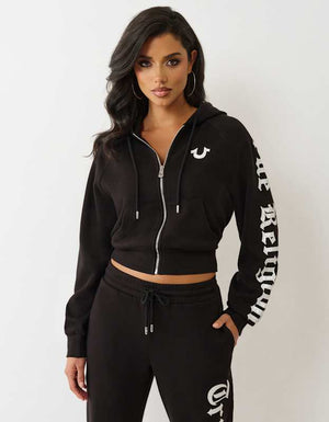 True Religion Crystal Tr Relaxed Zip Hoodie Jet Black
