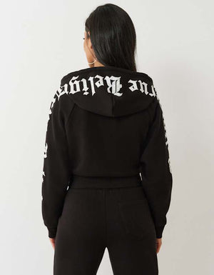 True Religion Crystal Tr Relaxed Zip Hoodie Jet Black
