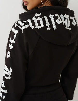 True Religion Crystal Tr Relaxed Zip Hoodie Jet Black