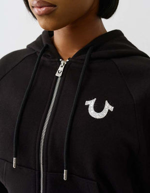 True Religion Crystal Tr Relaxed Zip Hoodie Jet Black