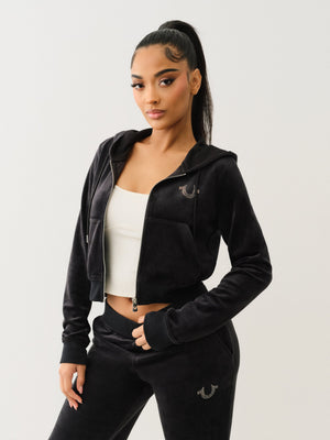 True Religion Velour Crystl Srs Shrunken Zip Jet Black