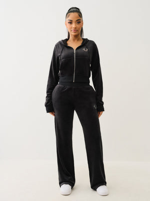 True Religion Velour Crystl Hs Straight Leg Jet Black
