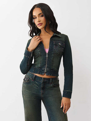 True Religion Denim Jacket Slim Zip Up Downtown Pulse