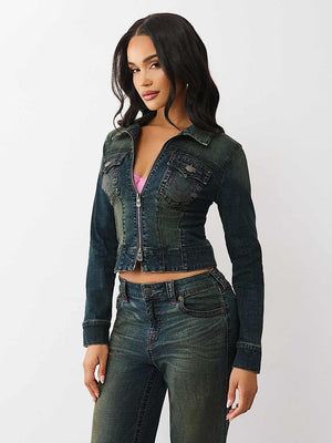 True Religion Denim Jacket Slim Zip Up Downtown Pulse
