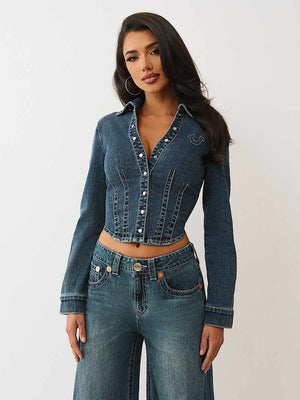 True Religion Denim Shirt Fitted Dark Wash
