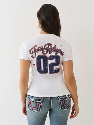 True Religion Sporty Crystal V Neck Tee Optic White