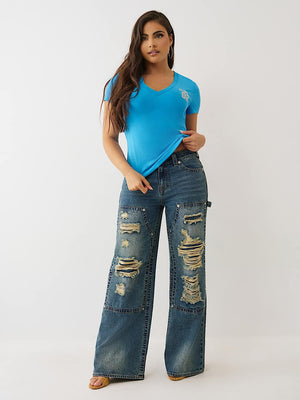 True Religion T-Shirt Sporty Crystal V Neck Blithe