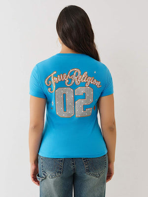 True Religion T-Shirt Sporty Crystal V Neck Blithe