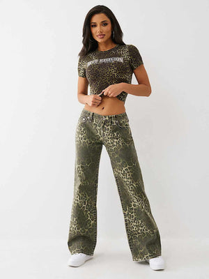 True Religion T-Shirt Leopard Crystals Ss Baby Camo Leapoard