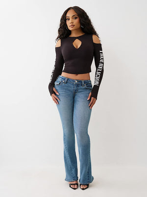 True Religion Top Branded Rib Cut Out Long Slvs Jet Black