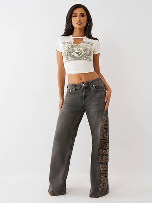 True Religion T-Shirt Crystal Buddha Keyhole Ss Bby T Winter White