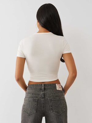 True Religion T-Shirt Crystal Buddha Keyhole Ss Bby T Winter White