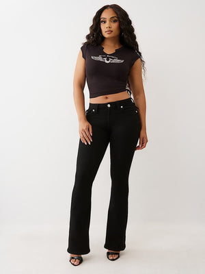 True Religion Crystal V Notch Side Ruch Top Jet Black