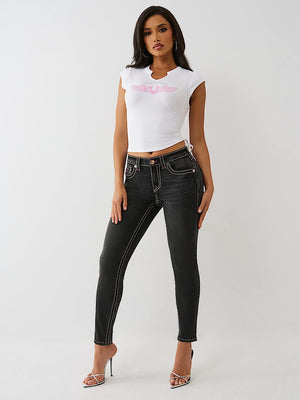 True Religion Crystal V Notch Side Ruch Top Optic White