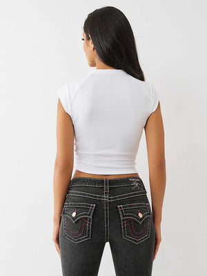 True Religion Crystal V Notch Side Ruch Top Optic White