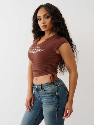 True Religion Crystal V Notch Side Ruch Top Rocky Road