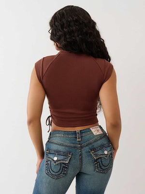 True Religion Crystal V Notch Side Ruch Top Rocky Road