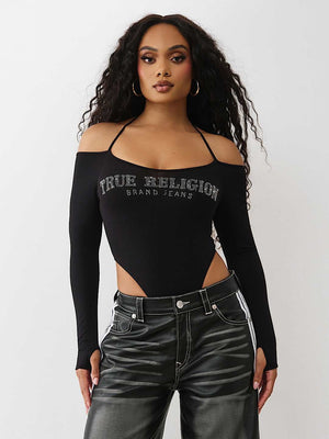 True Religion Crystal Tr Tie Ls Bodysuit Jet Black