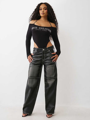 True Religion Crystal Tr Tie Ls Bodysuit Jet Black