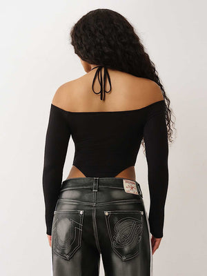 True Religion Crystal Tr Tie Ls Bodysuit Jet Black