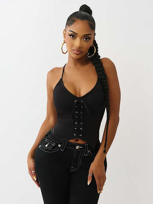 True Religion Branded Front Tie Top Black