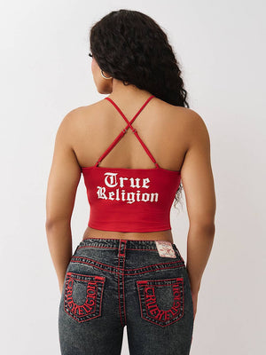 True Religion Branded Front Tie Top Barbados Cherry