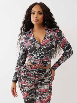 True Religion Branded Ls Top Aop Newspaper Print