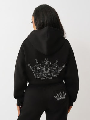 True Religion Crystal Cropped Relaxed Hoodie Jet Black