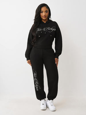 True Religion Crystal Cropped Relaxed Hoodie Jet Black
