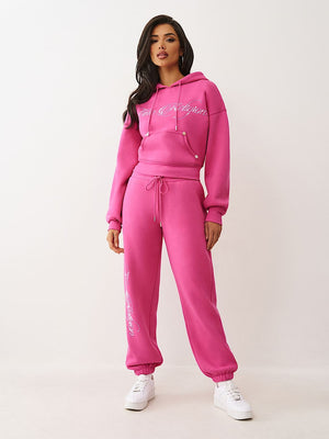 True Religion Crystal Cropped Relaxed Hoodie Very Berry