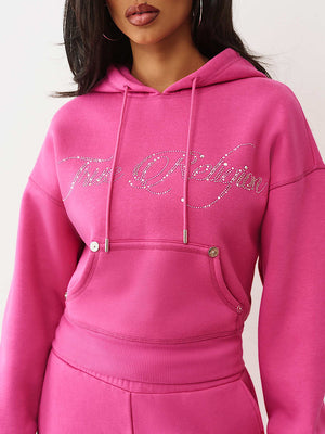 True Religion Crystal Cropped Relaxed Hoodie Very Berry