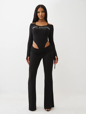 True Religion Asymmetricl Ruch Foldover Pant Jet Black