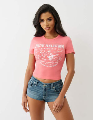 True Religion Crystal Buddha Baby Tee Sunkist Coral