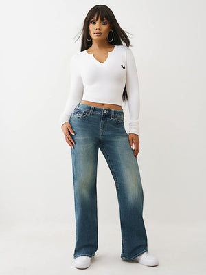 True Religion Jeans Bobbi Baggy Flap Honey Crisp