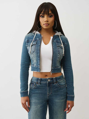 True Religion Jacket Shurnken Denim Hoodie Honey Crisp