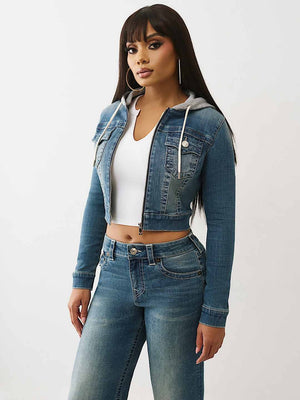 True Religion Jacket Shurnken Denim Hoodie Honey Crisp