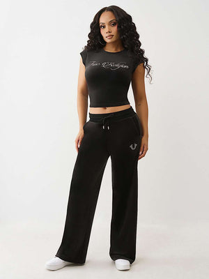 True Religion T-Shirt Crystal Tr Velour Ss Baby Black