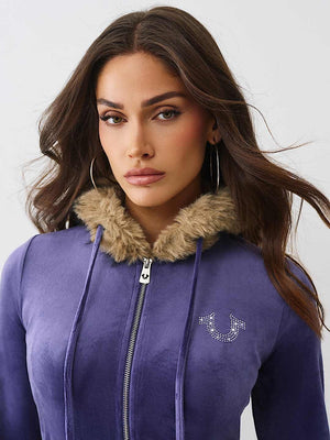 True Religion Hoodie Crystal Velour Shrunken Astral Aura