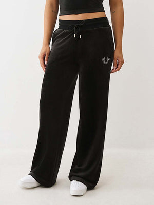 True Religion Sweatpants Crystal Hs Velour Straight Leg Jet Black