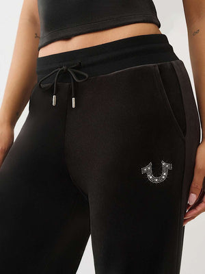True Religion Sweatpants Crystal Hs Velour Straight Leg Jet Black