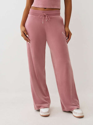True Religion Sweatpants Crystal Hs Velour Straight Leg Nostalgia Rose