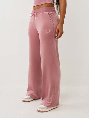 True Religion Sweatpants Crystal Hs Velour Straight Leg Nostalgia Rose